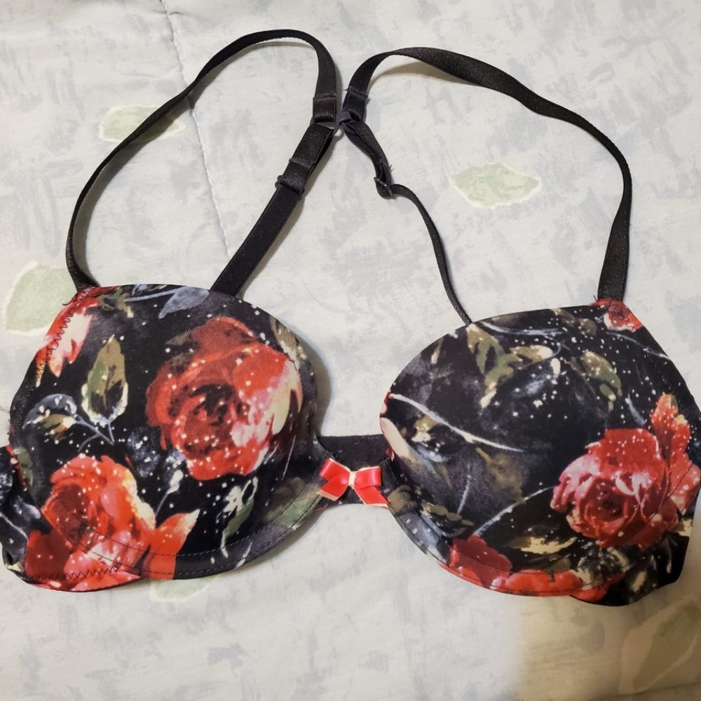 Rose Floral black bra